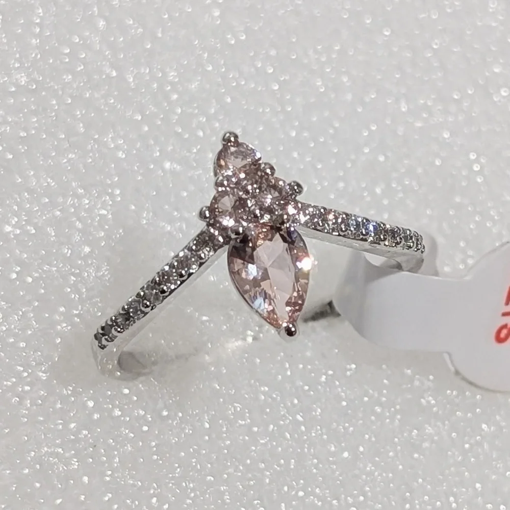 NWT Bomb Party Brilliant Pear Shape LC Pink Moissanite Rhodium Plated Sz 10 Ring